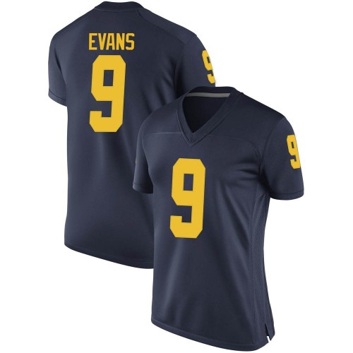 Chris Evans Michigan Wolverines Women's NCAA #9 Navy Game Brand Jordan College Stitched Football Jersey XKZ1354YV